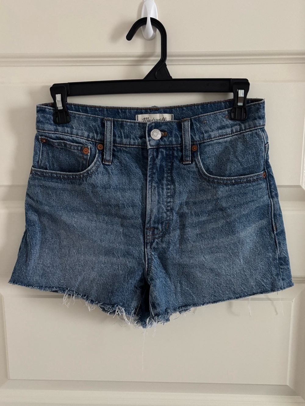 Madewell Raw-Hem Mid-Blue Denim Cutoff Shorts